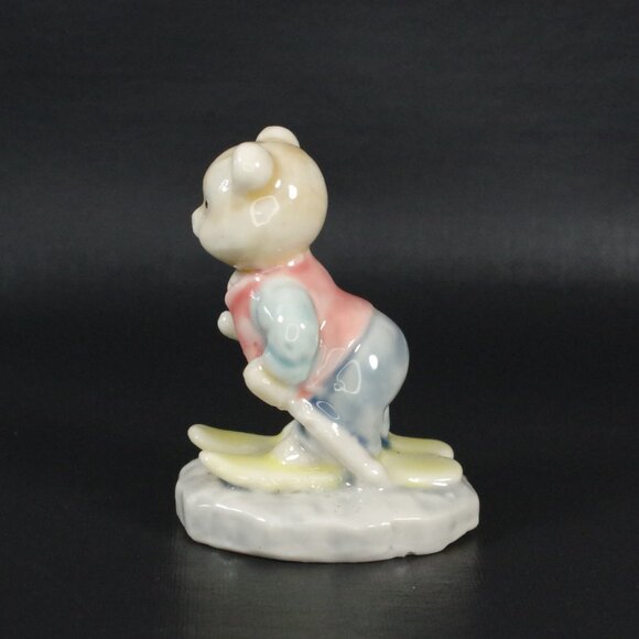 Anthropomorphic Skiing Bear Figurine Sports Bear Baby Boy Shower Cake Topper - Picture 3 of 6